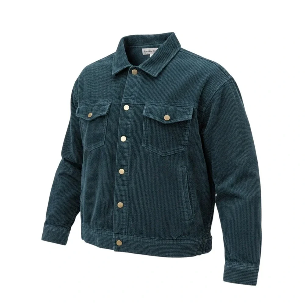 Brandon Thorne Oversized Corduroy Jacket M Teal Blue Streetwear Statement Piece